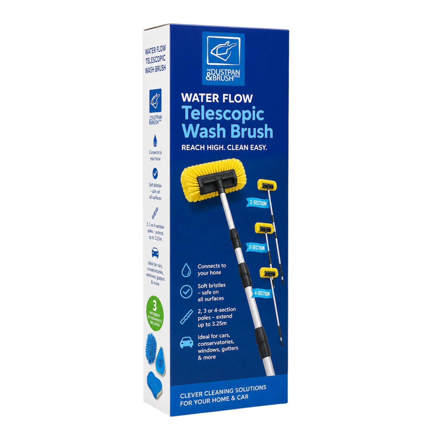 Water Fed Brush with Hose Attachment, 2, 3 or 4 Section Telescopic Car Wash Brush