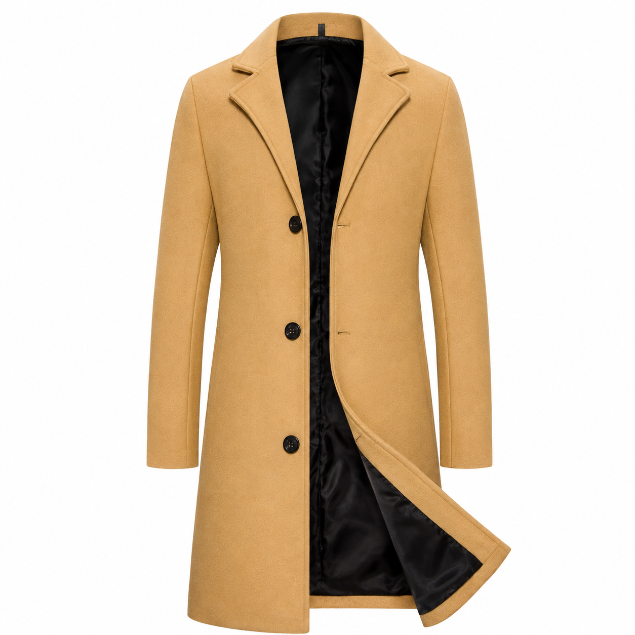 Men’s Solid Button Front Lapel Neck Midi Classic Coat, Regular Fit Casual Long Sleeve Outerwear for Fall, Winter Fashion Clothing for Daily Wear