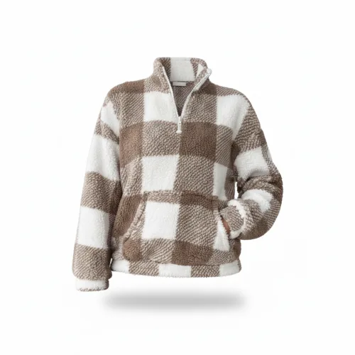 Women's Plaid Print Half Zip Drop Shoulder Fleece Sweatshirt